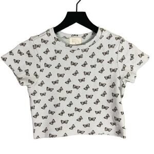 Urban Nation Women's M White Butterfly Print Crop Top Short Sleeve Casual Summer